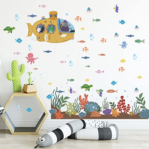 Ocean Wall Decals 70 PCS Under The Sea Wall Stickers, Sea Turtle Fish Octopus Decor Stickers Sea Life Art Decorations for Bathroom Kids Bedroom Nursery