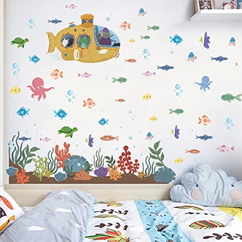 Ocean Wall Decals 70 PCS Under The Sea Wall Stickers, Sea Turtle Fish Octopus Decor Stickers Sea Life Art Decorations for Bathroom Kids Bedroom Nursery