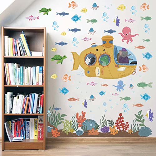 Ocean Wall Decals 70 PCS Under The Sea Wall Stickers, Sea Turtle Fish Octopus Decor Stickers Sea Life Art Decorations for Bathroom Kids Bedroom Nursery