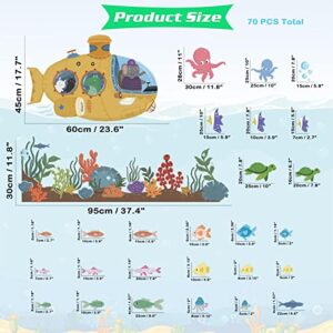 Ocean Wall Decals 70 PCS Under The Sea Wall Stickers, Sea Turtle Fish Octopus Decor Stickers Sea Life Art Decorations for Bathroom Kids Bedroom Nursery