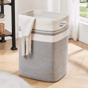 oiahomy laundry hamper-laundry basket,tall cotton storage basket with handles,decorative blanket basket for living room,collapsible large basket for toys,pillows,clothes organizer-16x13x22in-gray