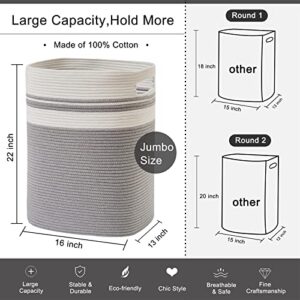 OIAHOMY Laundry Hamper-Laundry Basket,Tall Cotton Storage Basket with Handles,Decorative Blanket Basket for Living room,Collapsible Large Basket for Toys,Pillows,Clothes Organizer-16x13x22in-Gray