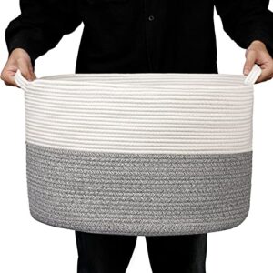 proate xxxl large gray woven cotton rope basket in living room blanket storage basket 22" x 14" laundry basket hamper towels toy bins baskets storage kids comforter cushions pillow blanket organizer