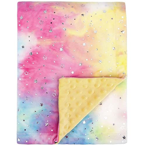 BORITAR Baby Blanket for Girls Super Soft Tie Dye Minky Fabric with Double Layer Dotted Backing, Unique Colorful Rainbow with Beauty Starry Printed Design Blanket for Toddler Gift Pink 30 X 40 Inch