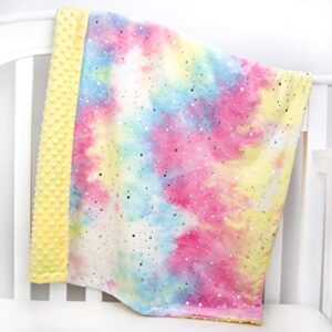 BORITAR Baby Blanket for Girls Super Soft Tie Dye Minky Fabric with Double Layer Dotted Backing, Unique Colorful Rainbow with Beauty Starry Printed Design Blanket for Toddler Gift Pink 30 X 40 Inch