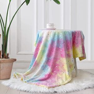 BORITAR Baby Blanket for Girls Super Soft Tie Dye Minky Fabric with Double Layer Dotted Backing, Unique Colorful Rainbow with Beauty Starry Printed Design Blanket for Toddler Gift Pink 30 X 40 Inch