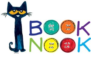 pete the cat book nook decal - reading corner wall sticker | groovy vinyl decals for library, nursery, kindergarten classroom, kid’s bedroom décor – multicolored kitten quote 20”x11”