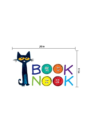 Pete The Cat Book Nook Decal - Reading Corner Wall Sticker | Groovy Vinyl Decals for Library, Nursery, Kindergarten Classroom, Kid’s Bedroom Décor – Multicolored Kitten Quote 20”x11”