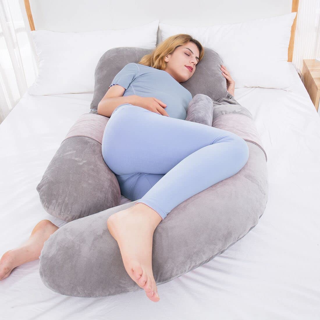 MAGIC ELEPHANT 60 Inch Pregnancy Pillows for Sleeping, Detachable U Shaped Body Pillow for Belly and Back Support, Maternity Pillow for Pregnant Women with Velvet Cover (Dark Grey)