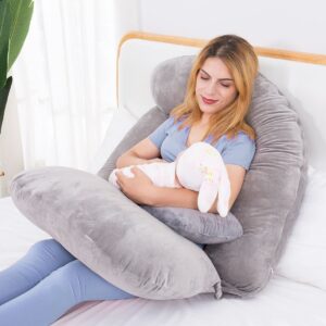 MAGIC ELEPHANT 60 Inch Pregnancy Pillows for Sleeping, Detachable U Shaped Body Pillow for Belly and Back Support, Maternity Pillow for Pregnant Women with Velvet Cover (Dark Grey)