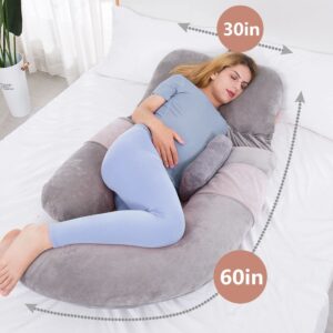 MAGIC ELEPHANT 60 Inch Pregnancy Pillows for Sleeping, Detachable U Shaped Body Pillow for Belly and Back Support, Maternity Pillow for Pregnant Women with Velvet Cover (Dark Grey)