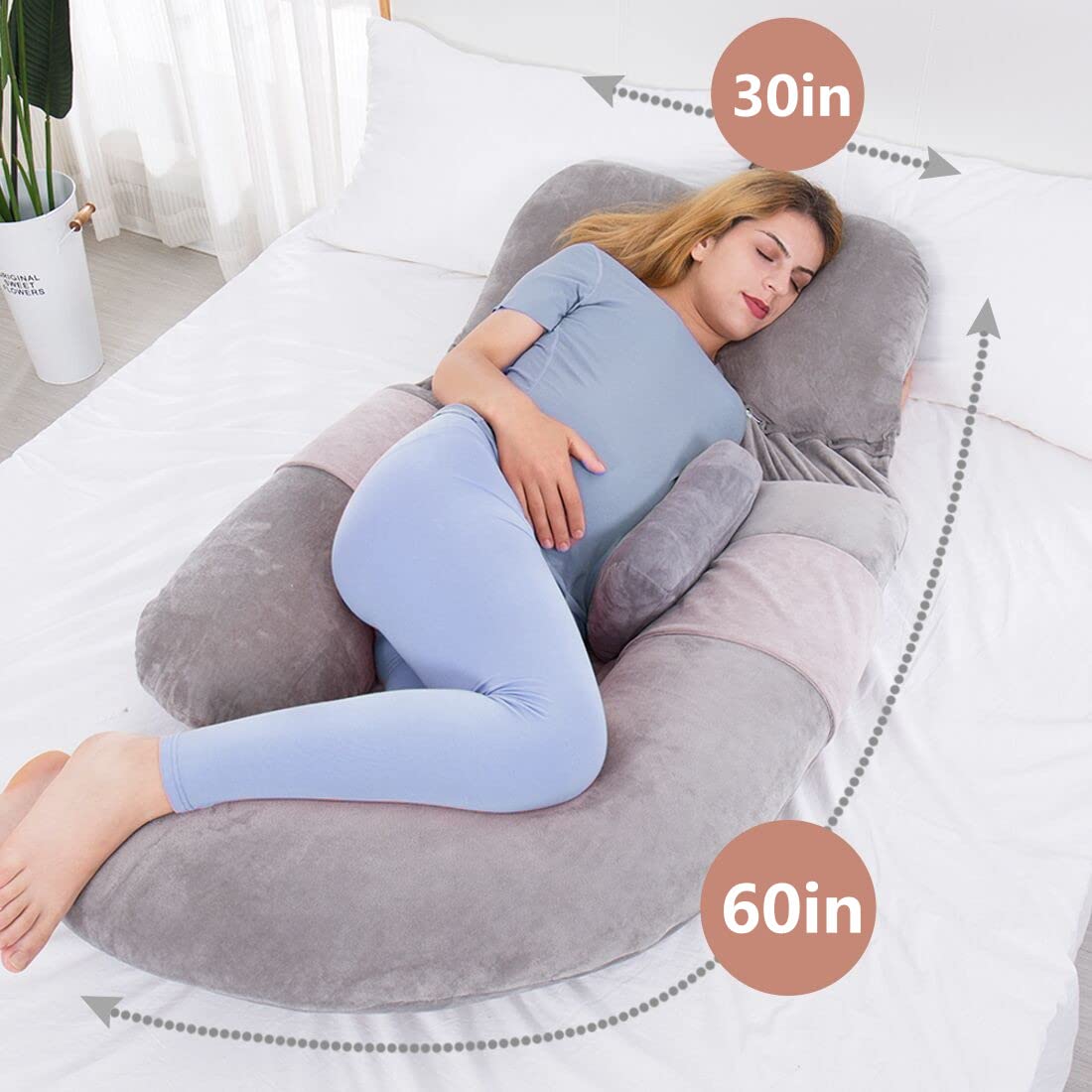 MAGIC ELEPHANT 60 Inch Pregnancy Pillows for Sleeping, Detachable U Shaped Body Pillow for Belly and Back Support, Maternity Pillow for Pregnant Women with Velvet Cover (Dark Grey)