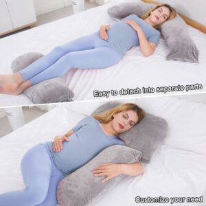 MAGIC ELEPHANT 60 Inch Pregnancy Pillows for Sleeping, Detachable U Shaped Body Pillow for Belly and Back Support, Maternity Pillow for Pregnant Women with Velvet Cover (Dark Grey)