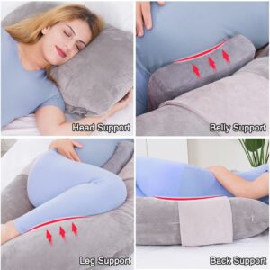 MAGIC ELEPHANT 60 Inch Pregnancy Pillows for Sleeping, Detachable U Shaped Body Pillow for Belly and Back Support, Maternity Pillow for Pregnant Women with Velvet Cover (Dark Grey)