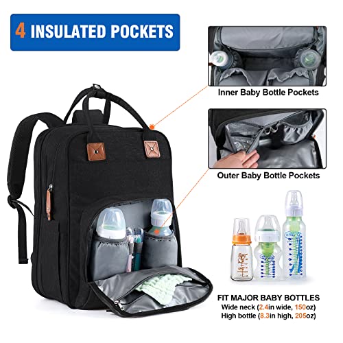 Large Diaper Bag For 2 Kids, 17L~30L Expandable Twin Diaper Bag Backpack For Travel/Shopping, Easy Access Design / 4 Big Insulated + 2 Wet Cloth Pocket For 2 Babies / Waterproof / Back Support Cushion