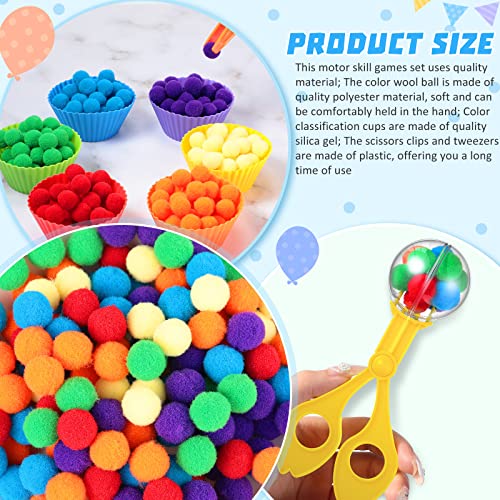 142 Pieces Fine Motor Skills Handy Scooper Set Sensory Bin Filler Includes 12 Sorting Bowls, 8 Tweezers, 2 Scissors Clips, 120 Plush Balls for Early Education and Sorting Counting Training Development