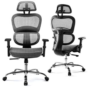 ergonomic high back office chair - high office chair with headrest, lumbar support, movable armrests, swivel mesh office chair with 300 lbs weight capacity adjustable height for home office, executive