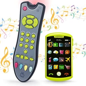 Baby TV Remote Control and Baby Phone Toy Set for Boys and Girls, Musical Remote and Pretend Phone Playset for Babies, Kids, Birthday