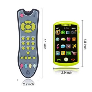 Baby TV Remote Control and Baby Phone Toy Set for Boys and Girls, Musical Remote and Pretend Phone Playset for Babies, Kids, Birthday