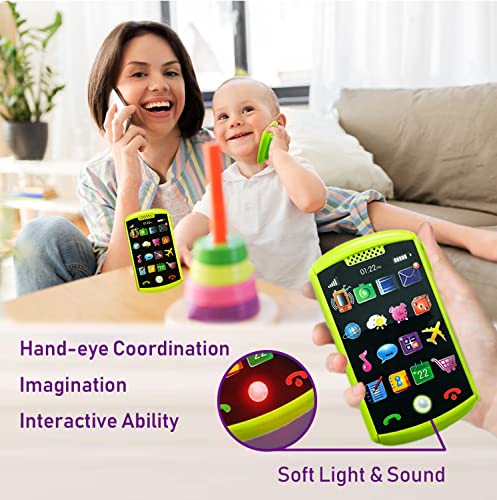 Baby TV Remote Control and Baby Phone Toy Set for Boys and Girls, Musical Remote and Pretend Phone Playset for Babies, Kids, Birthday