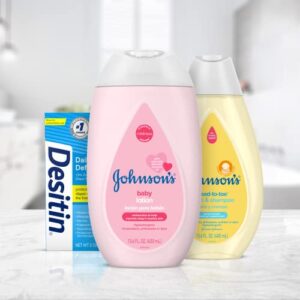 Johnson's First Touch Baby Gift Set, Baby Bath, Skin & Hair Essential Products, Kit for New Parents with Wash & Shampoo, Lotion, & Diaper Rash Cream, Hypoallergenic & Paraben-Free, 4 Items
