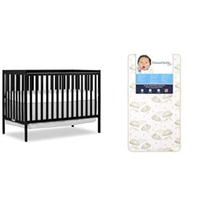 dream on me synergy 5-in-1 convertible crib in black & 2-in-1 breathable twilight 5" spring coil crib and toddler bed mattress