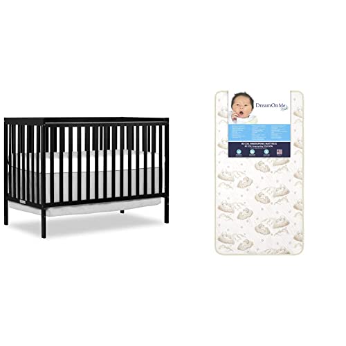 Dream On Me Synergy 5-in-1 Convertible Crib in Black & 2-in-1 Breathable Twilight 5" Spring Coil Crib and Toddler Bed Mattress