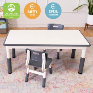 ECR4Kids Rectangle Dry-Erase Activity 2 Adjustable Height Plastic Grey Childrens-Table-and-Chair-Sets