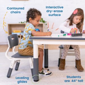 ECR4Kids Rectangle Dry-Erase Activity 2 Adjustable Height Plastic Grey Childrens-Table-and-Chair-Sets