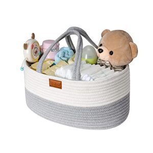 meilleur baby diaper caddy organizer: cotton rope diaper caddy for baby girl & baby boy - large diaper caddy basket for changing table & car - baby caddy with removable inserts - portable baby basket