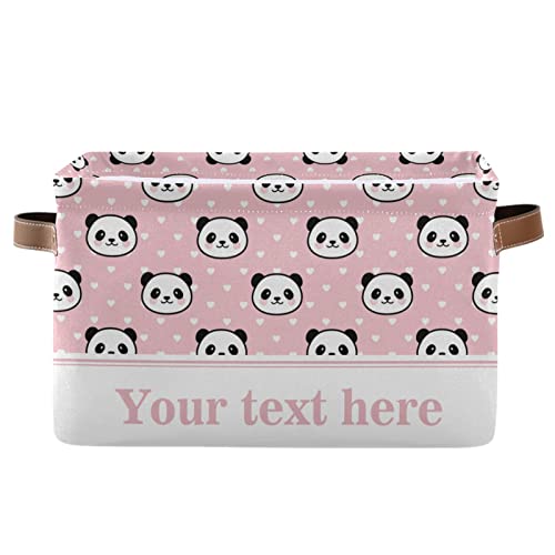 Cartoon Cute Panda Rectangular Storage Basket Storage Bin Collapsible Storage Box with Leather Handles Shelves Basket Organizer for Kitchen, Kids Room