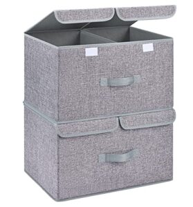 dimj storage cubes with lids foldable storage with dual handle basket bins organizer, cloth bin for home & office collapsible large baskets for storage. 2 pack closet organizer boxes.(gray)