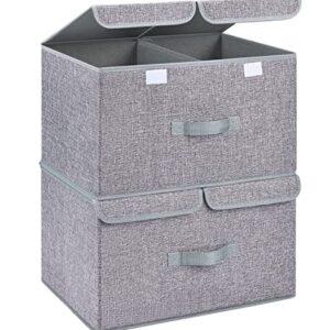 DIMJ Storage Cubes with Lids Foldable Storage with Dual Handle Basket Bins Organizer, Cloth Bin for Home & Office Collapsible Large Baskets for Storage. 2 Pack Closet Organizer Boxes.(Gray)