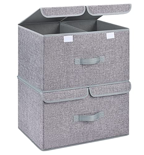 DIMJ Storage Cubes with Lids Foldable Storage with Dual Handle Basket Bins Organizer, Cloth Bin for Home & Office Collapsible Large Baskets for Storage. 2 Pack Closet Organizer Boxes.(Gray)