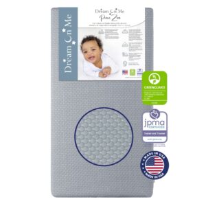 dream on me 2 in 1 infant crib and toddler bed mattress | greenguard gold and jpma certified crib mattress | copper-infused toddler layer | removable zipper cover | pure zen white and grey