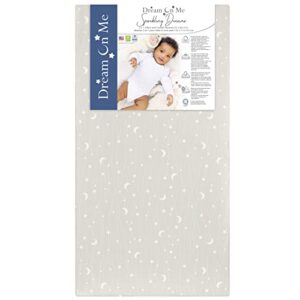 dream on me sparkling dreams 2 in 1 crib and toddler mattress, grey waterproof vinyl cover, greenguard gold and jpma certified, copper-infused toddler layer, maximum support and safety