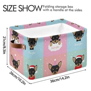 Chihuahua Puppy Snows Storage Basket Dog Storage Organizer Box Bin Large Collapsible Cube Baskets with PU Handles for Shelf Closet Nursery Laundry 1 Pack