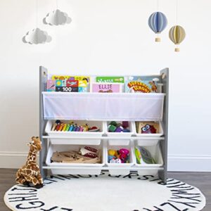 Humble Crew, Grey/White Kids Read n’ Play 6 Bin Toy Organizer and 2 Tier Bookrack