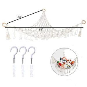 TRASUN Stuffed Animal Hammock Toy Net Plush Toy Hanging Organizer with Macrame Tassels Stuffed Animal Holder Display Corner Boho Large Storage Mesh Net for Playroom Bedroom (40" x 40" x 60", White)