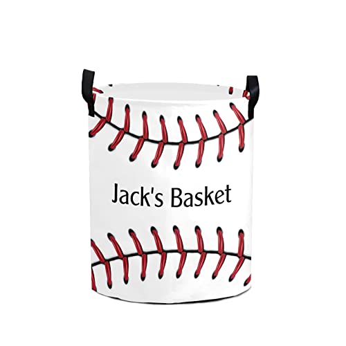 Baseball Red Laces Personalized Freestanding Laundry Hamper, Custom Waterproof Collapsible Drawstring Basket Storage Bins with Handle for Clothes