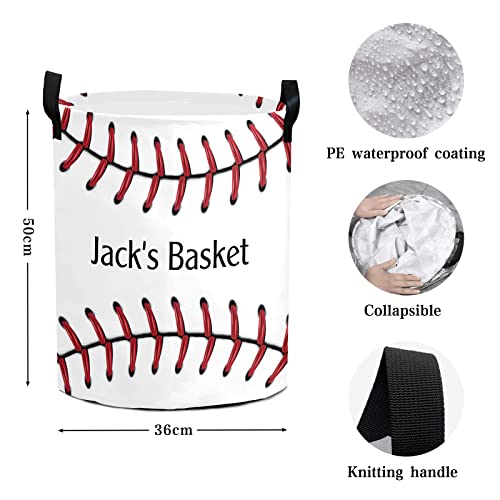 Baseball Red Laces Personalized Freestanding Laundry Hamper, Custom Waterproof Collapsible Drawstring Basket Storage Bins with Handle for Clothes