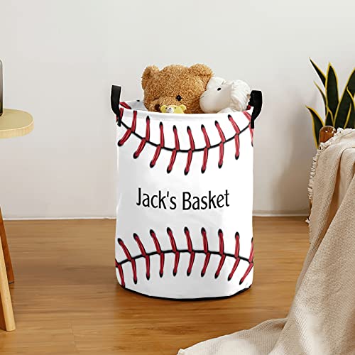 Baseball Red Laces Personalized Freestanding Laundry Hamper, Custom Waterproof Collapsible Drawstring Basket Storage Bins with Handle for Clothes