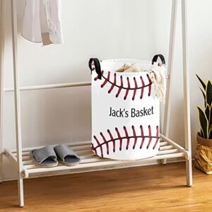 Baseball Red Laces Personalized Freestanding Laundry Hamper, Custom Waterproof Collapsible Drawstring Basket Storage Bins with Handle for Clothes