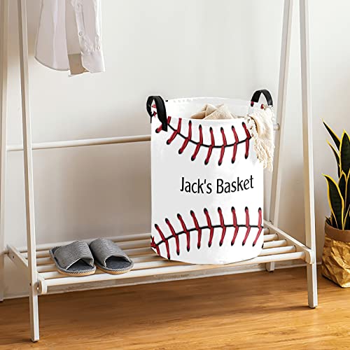 Baseball Red Laces Personalized Freestanding Laundry Hamper, Custom Waterproof Collapsible Drawstring Basket Storage Bins with Handle for Clothes