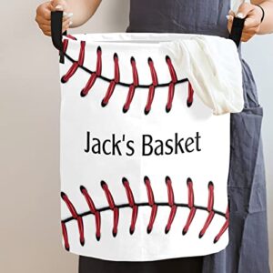 Baseball Red Laces Personalized Freestanding Laundry Hamper, Custom Waterproof Collapsible Drawstring Basket Storage Bins with Handle for Clothes