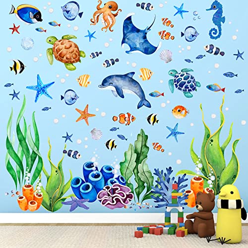 Ocean Fish Wall Decals Stickers Under The Sea Wall Decal Stickers Removable Sea Life Marine Animal Sticker Underwater Ocean Creatures Wall Decor for Kids Girls