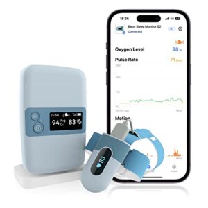 babytone baby sleep monitor with base station, infant breathing monitor, tracks oxygen level, heart rate and movement, smart sock foot monitor with free app report, fits newborn 0 to 3 years old