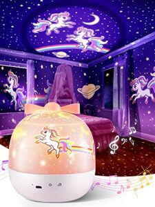 pikoy night light, 6 films 72 modes unicorn projector kids room,sound machine baby, 360° rotation lights bedroom,kawaii gifts girls