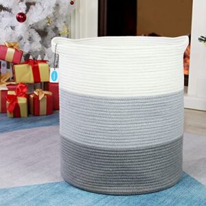 Casaphoria Cotton Rope Storage Basket for Organizing,Round Blanket Basket Living Room,Woven Laundry Basket with Handles for Bathroom Bedroom,Stripe Woven Cotton Laundry Hamper,Tall Laundry Basket