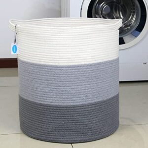 Casaphoria Cotton Rope Storage Basket for Organizing,Round Blanket Basket Living Room,Woven Laundry Basket with Handles for Bathroom Bedroom,Stripe Woven Cotton Laundry Hamper,Tall Laundry Basket